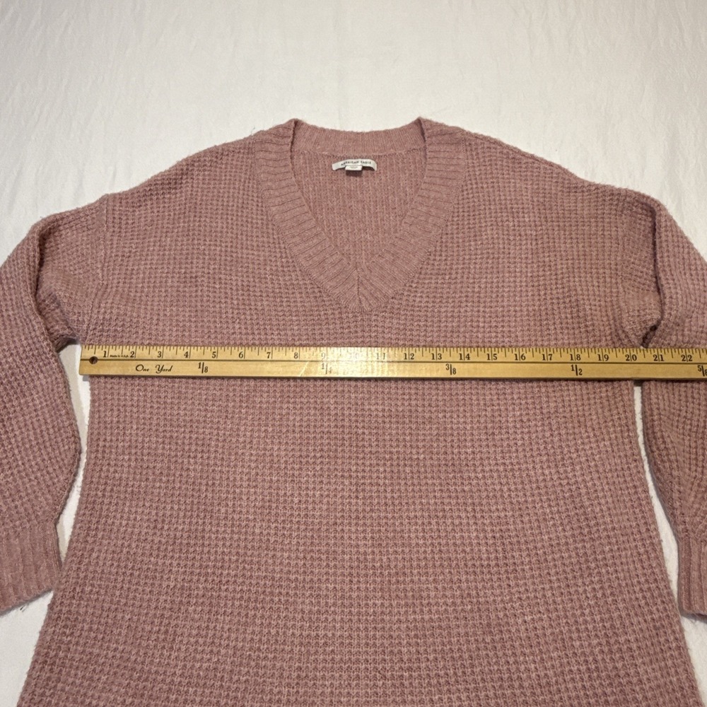 American Eagle Women's Small Dusty Rose V Neck Waffle Knit Sweater - Picture 5 of 8